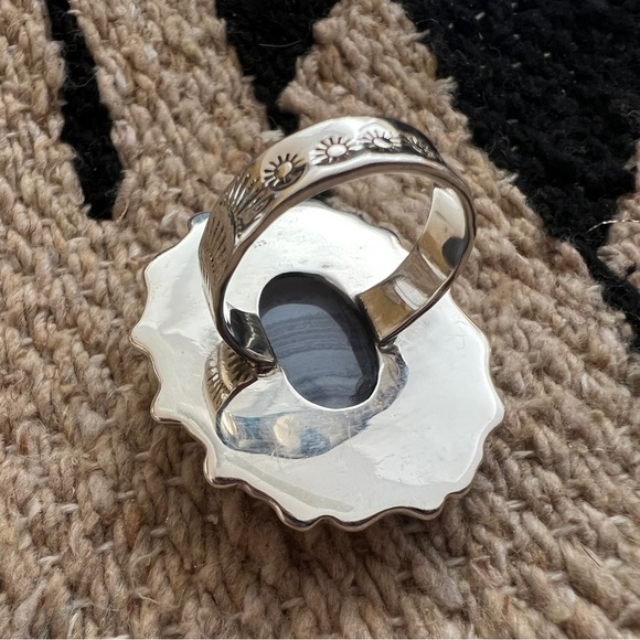 ❤️ Blue Lace Agate 925 Southwestern Navajo Statement 19.5Gm Ring Sz 10 1.52”L - Picture 9 of 14
